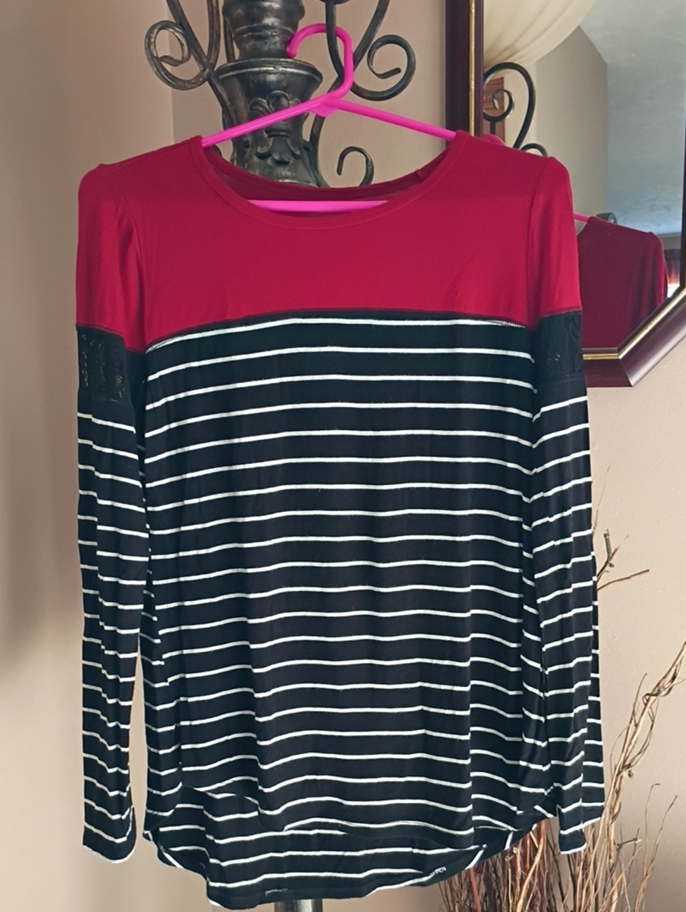 Maurices Striped Top with Lace Accents